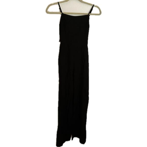 Audrey Parks Black Linen Jumpsuit | Open Back Bow | Francesca's Wide Leg Outfit - Picture 1 of 3